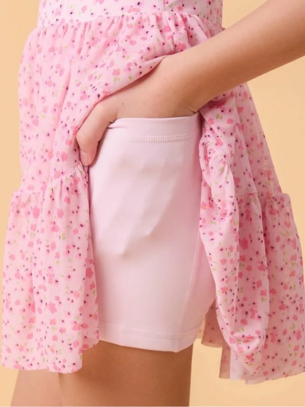 Girls' Pink Floral Tiered Sundress - Soft Cotton Look